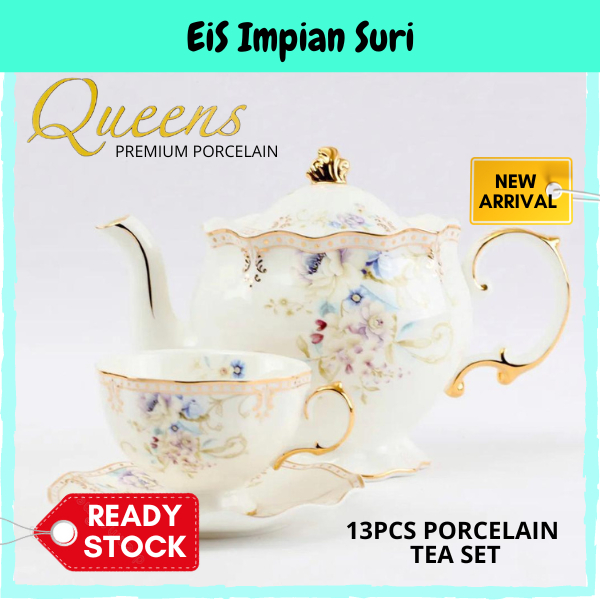(Raya Sales!!) Queens 13pcs Premium Porcelain Tea Set/Drinkware ...