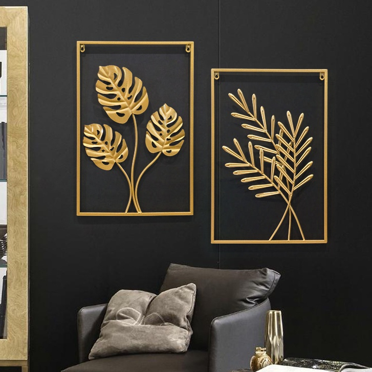 JUNHOME Metal Golden Leaves Wall Decoration Frame Hiasan Dinding Ruang ...