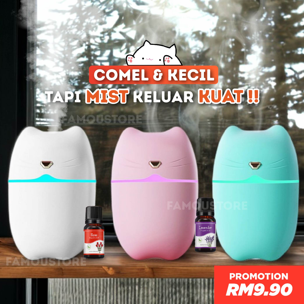 Cat Mini Air Humidifier Aroma Essential Oil Home Office Car Bedroom ...