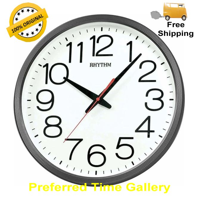 (Clock) 100 ORIGINAL Rhythm Wall Clock CMG495NR02 Black Case,Number