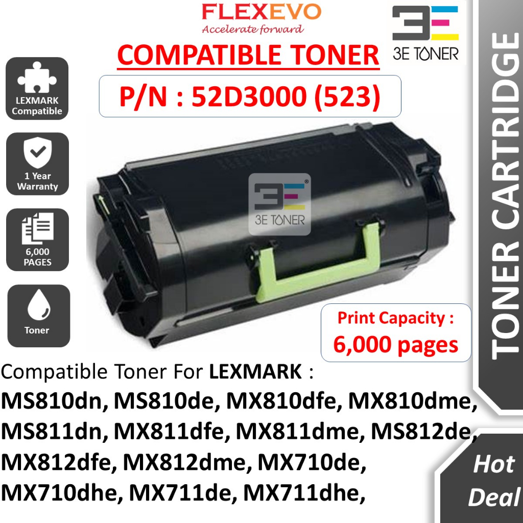 Compatible Lexmark 523 52D3000 Toner 6000 Pages for MS810 MS810DN ...