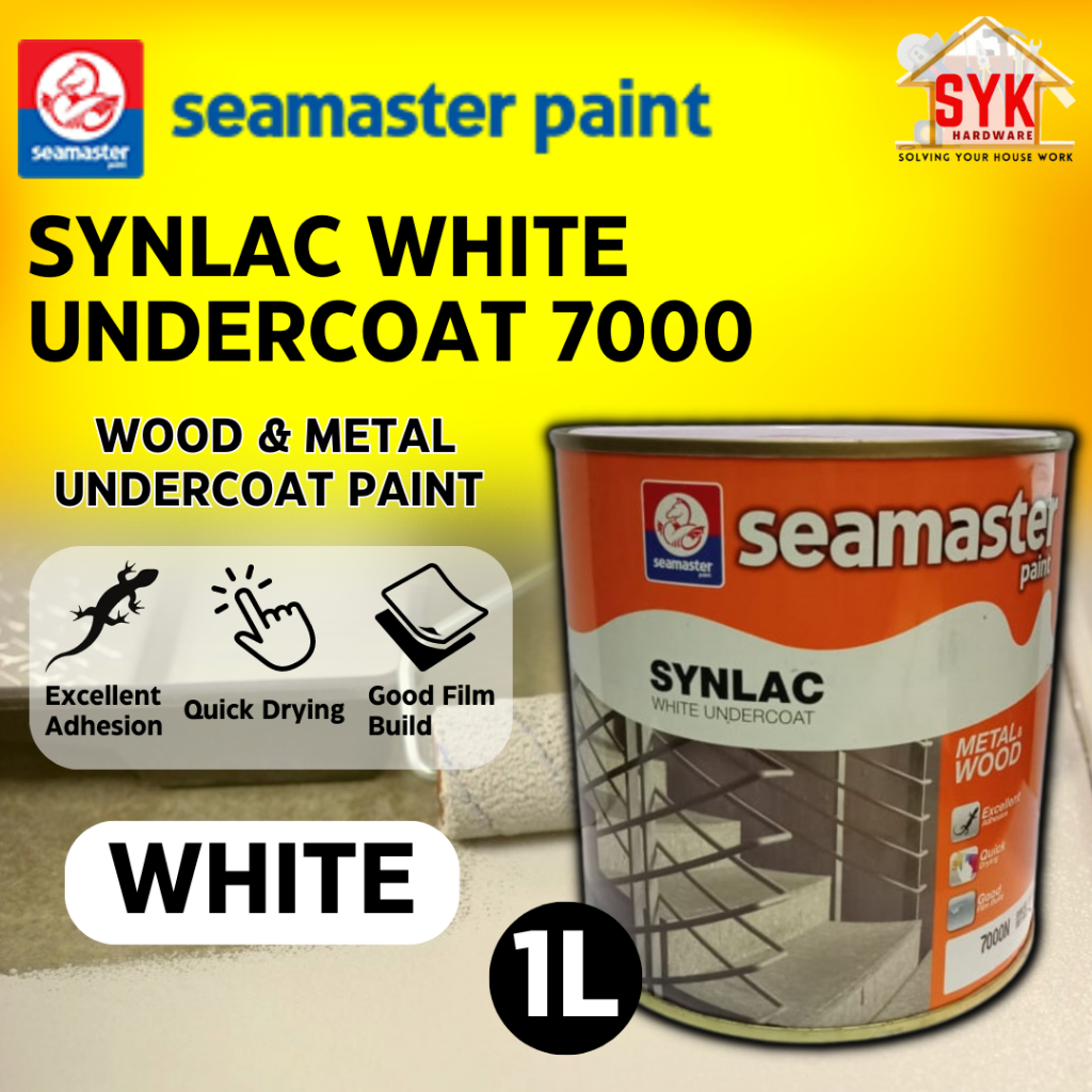 SYK Seamaster Synlac White Undercoat 7000 Paint 1L For Metal Wood White ...