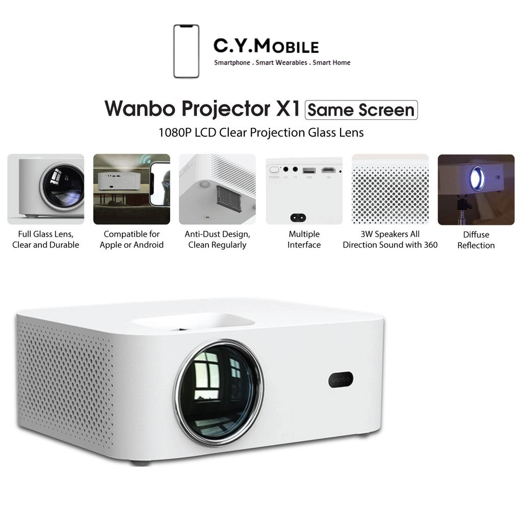 Wanbo Portable Projector X1 Same Screen | 1280x720P | 350 ANSI Lumens ...