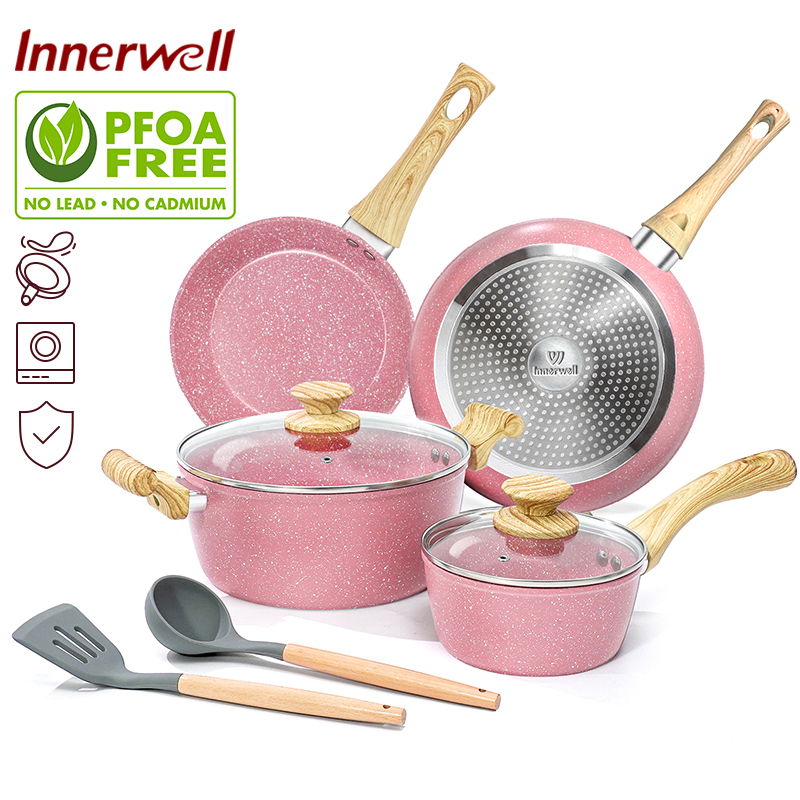 Innerwell Granite periuk batu Non Stick Cookware Set PFOA Free Suitable ...