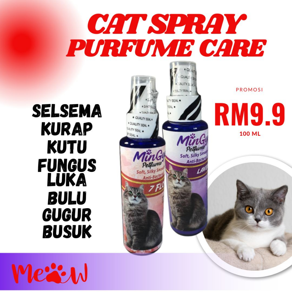 Spray Kucing Cat MinGyu Mujarab Kurap Fungus Flea Kulat Luka Lice Kutu Hama Spora Bulu Gugur