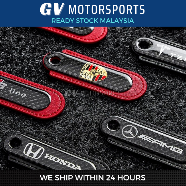 READY STOCK Carbon Fiber Keychain Car Logo Leather Key Chain BMW Audi