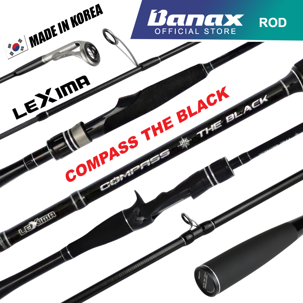 6'5ft-7'0ft) Spinning/Casting Banax Compass The Black Fishing Rod With Semi Hard  Rod Case Made in Korea Fuji Gude