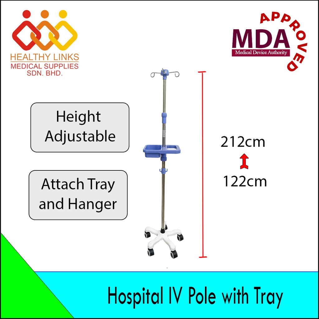 [MDA Approved] Hospital IV Pole 4 Hooks (Drip Stand) Without Wheel