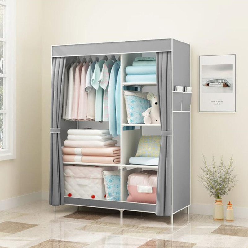 105cm Steel Pipe Clothing Storage Closet Wardrobe with Hanger Easy
