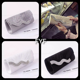 1 PC Ruched Evening Bag For Women, Top Ring Clutch Purse, Rhinestone Decor  Handbags For Wedding Prom Dinner