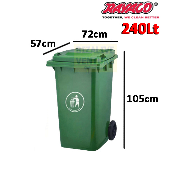 240lt Heavy Duty Garbage Bin With Wheels Green Garbage Bin Outdoor Tong Sampah Besar 9548