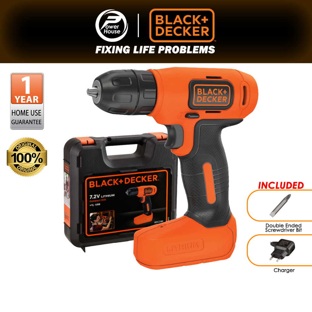 BLACK DECKER BDCD8K 7.2V Li Ion Cordless Drill Driver With Micro