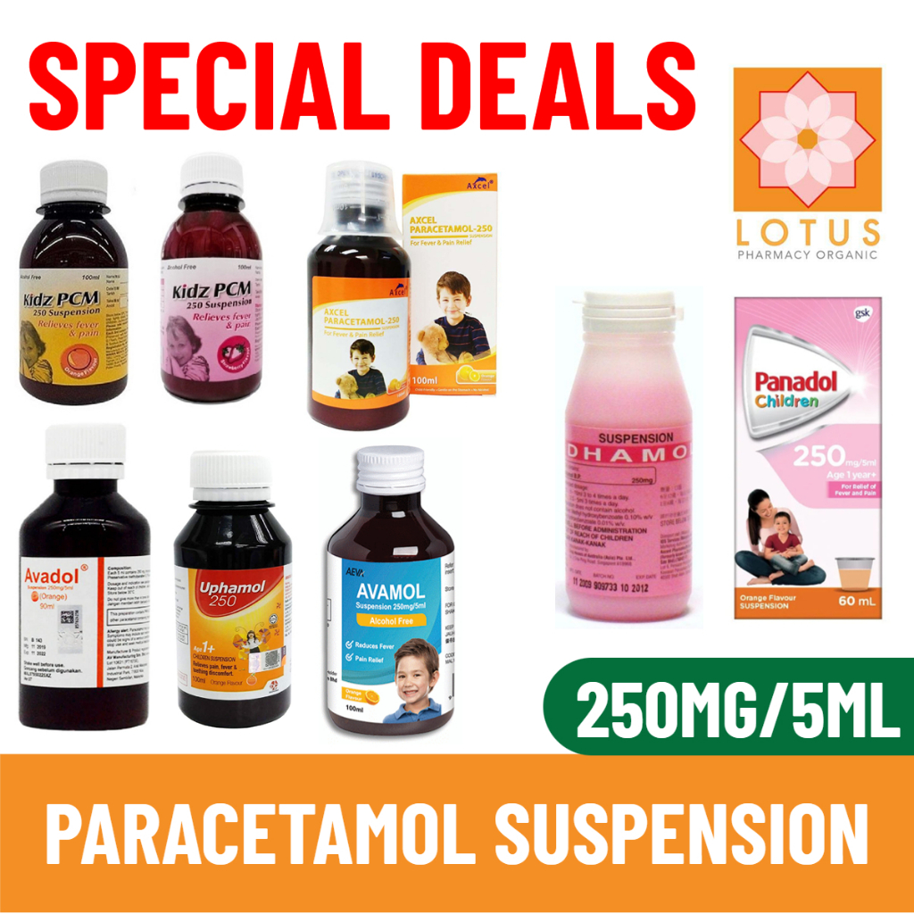 Paracetamol liquid suspension DHAMOL/ AVADOL/ PANADOL/ KIDZ PCM/ UPHAMOL 250MG/5ML Shopee Malaysia