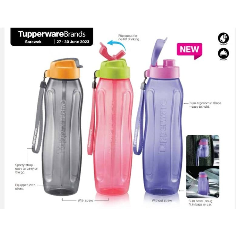 Tupperware LIMITED EDITION Slim Eco Bottle with Straw 750ML + Strap/ 1L ...