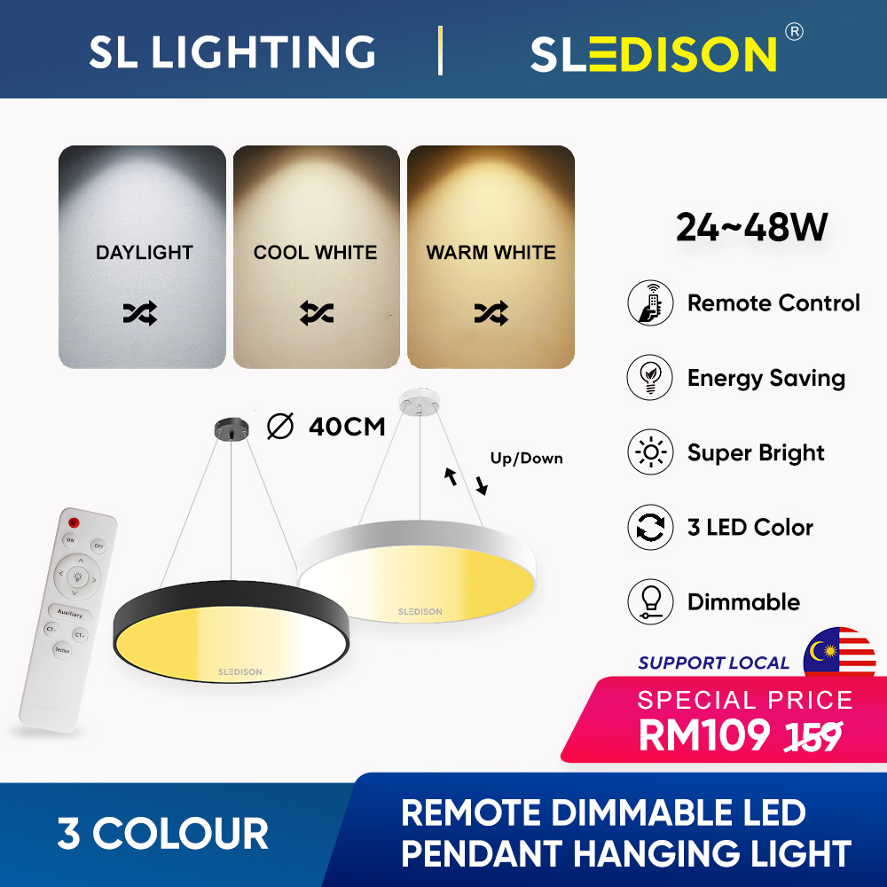 SL EDISON Nordic LED Pendant Light Lampu Gantung Remote Dimmable Round ...