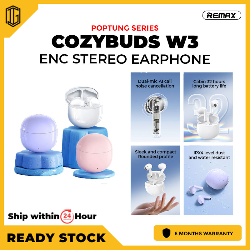 REMAX PopTung Series Cozybuds W3 ENC Stereo Earphone Dual-mic AI Noise ...