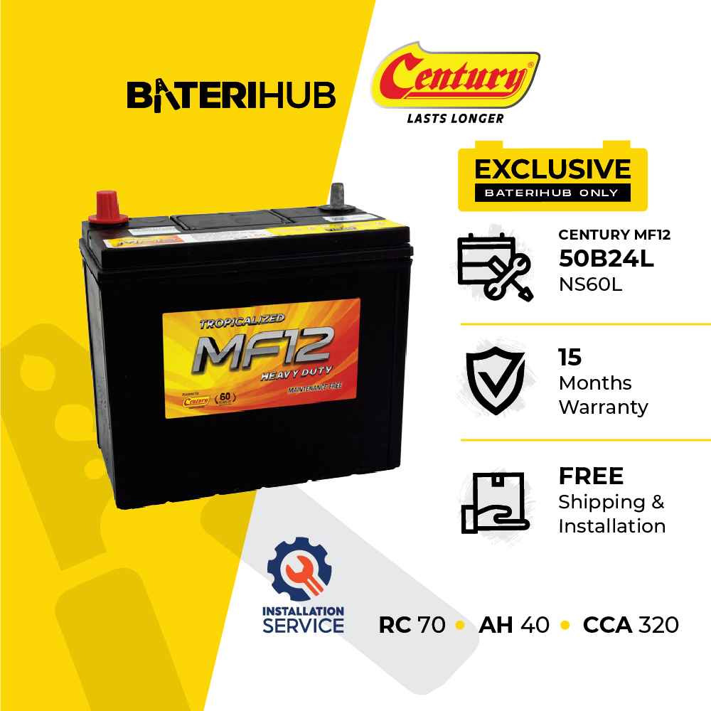 [Installation Provided] 50B24L Century MF12 Heavy Duty Car Battery