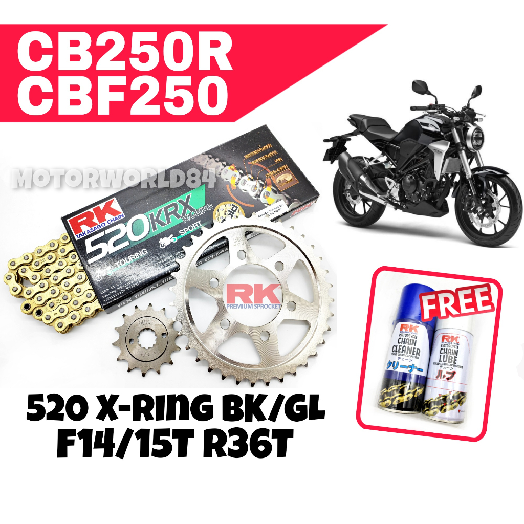 RK SPROCKET SET HONDA CB250R CBF250 RK 520 KRX X-RING BLACK / GOLD ...