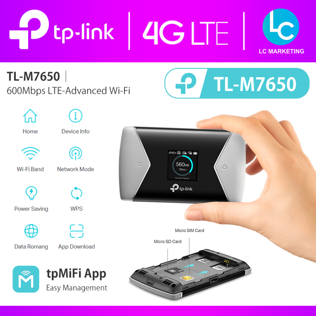 TP Link M7650 4G LTE Mifi Portable Wireless Wi Fi 600 Mbps LTE Advanced