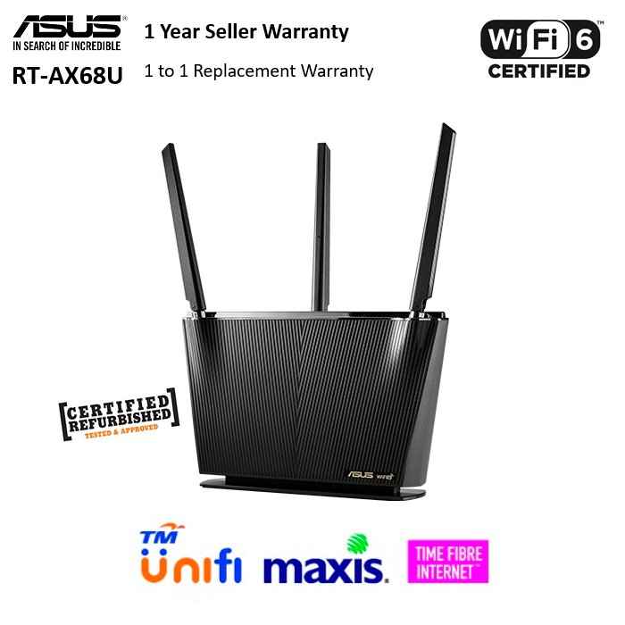 ASUS RT-AX68U Dual Band WiFi 6 AX68U AiMesh Router (Refurbished ...