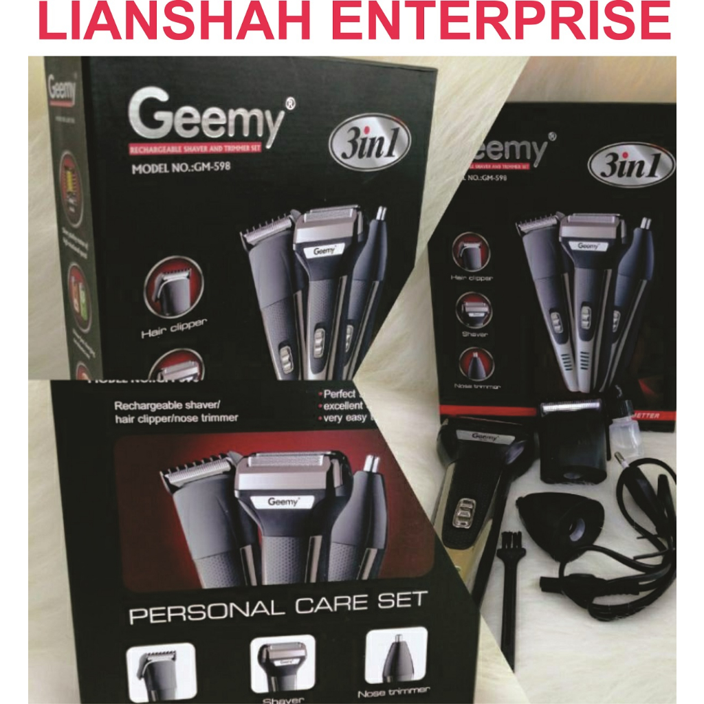 GEEMY GM-598 3 IN 1 Professional Hair Trimmer Rechargeable Hair Clipper ...