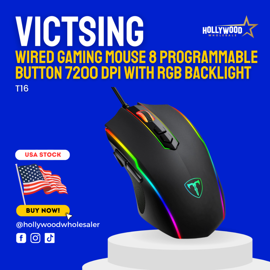 VicTsing T16 Wired Gaming Mouse 8 Programmable Button 7200 DPI USB Computer Mouse Gamer Mice