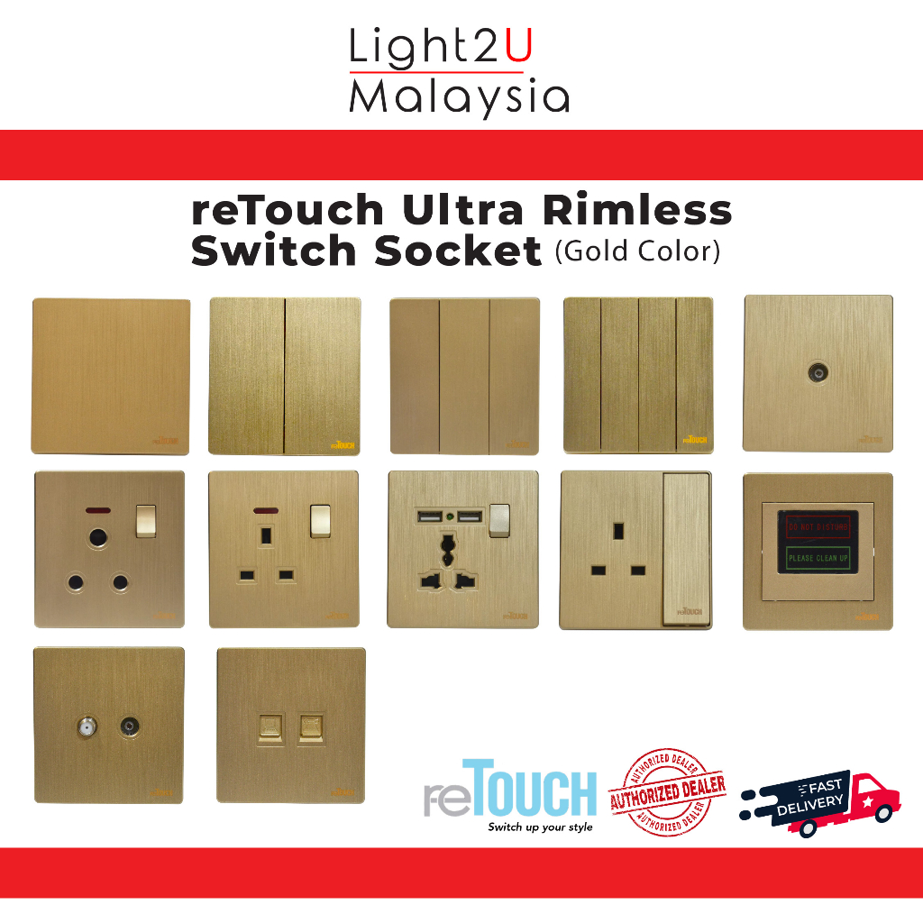reTOUCH Ultra Rimless Switches Socket (Texture Gold) || ULTRA Series ...