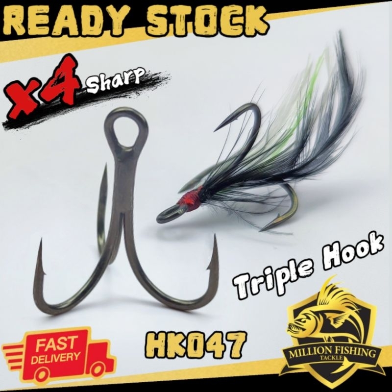 【HK047】5PCS Teflon TRIPLE HOOK / BULU AYAM MATA TIGA BULU FLASH ...