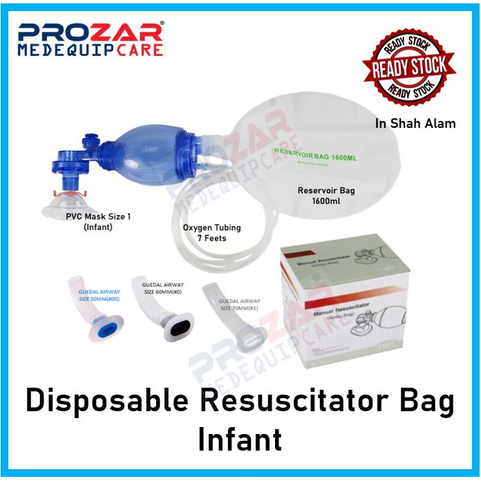 AMBU BAG INFANT 600ML RESERVOIR RESUSCITATOR PVC DISPOSABLE FOC 3PCS