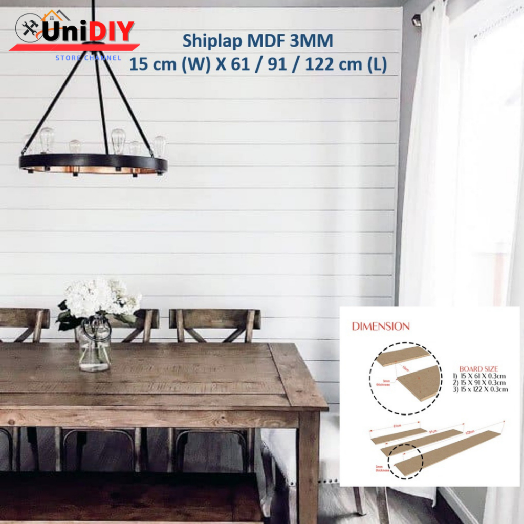 3MM Thickness MDF Board Shiplap Wall Board Kayu Wainscoting 15cm x 61
