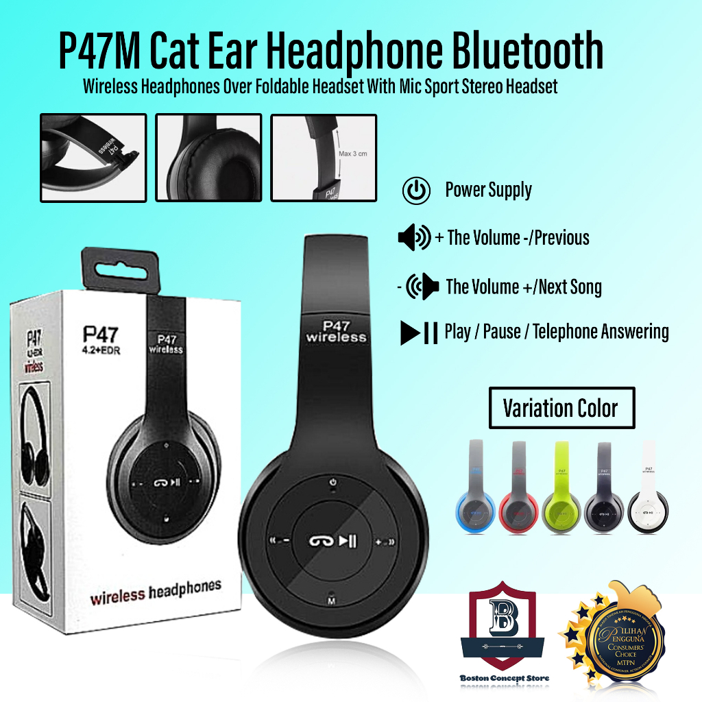BOSTON P47 P47M Cat Ear Headphone Bluetooth Wireless Headphones Over
