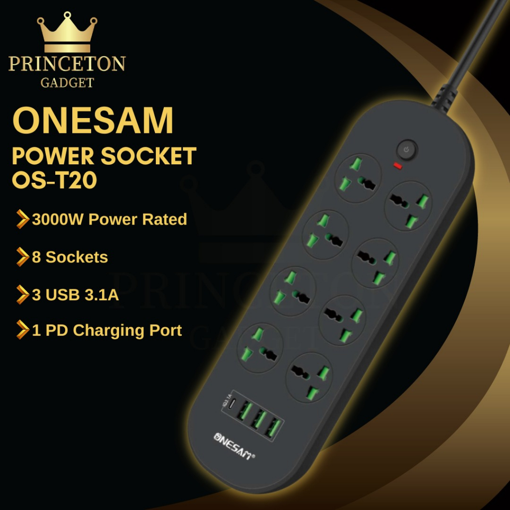 ONESAM OS T20 Power Socket Charger 1 PD 3 USB Output 8 Universal Socket Rated Power