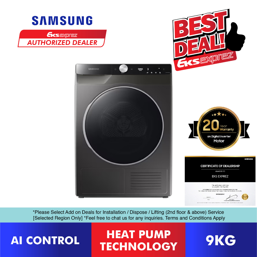 [FREE SHIP] Samsung Heat Pump Dryer 9kg DV90T8240SX/FQ with AI Control