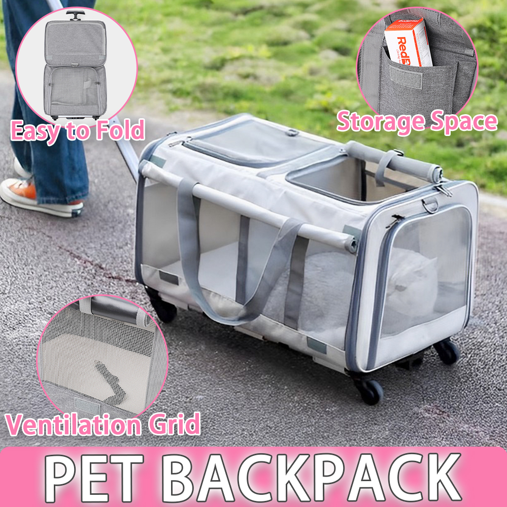 Portable Folding Trolley Pet Backpack Traveling Cat Backpack With Universal Wheel Trolley Pet Bag