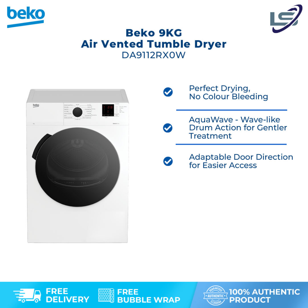 Beko 9KG Air Vented Tumble Dryer DA9112RX0W AquaWave OptiSense