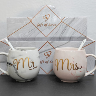 Disney Couple Wedding Gift Mug Set / Mickey And Minnie, Mr. And Mrs.  Metallic Coffee Mug Set/ Disney Bride Groom Pink And Silver Mugs