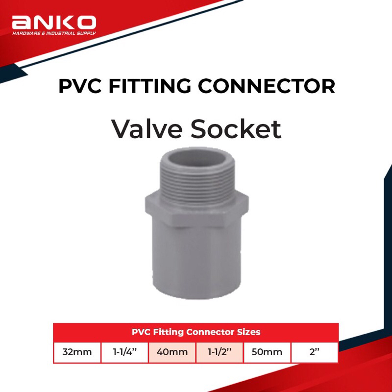 PVC Valve Socket Fitting Penyambung Paip Connector 32mm 40mm 50mm ...