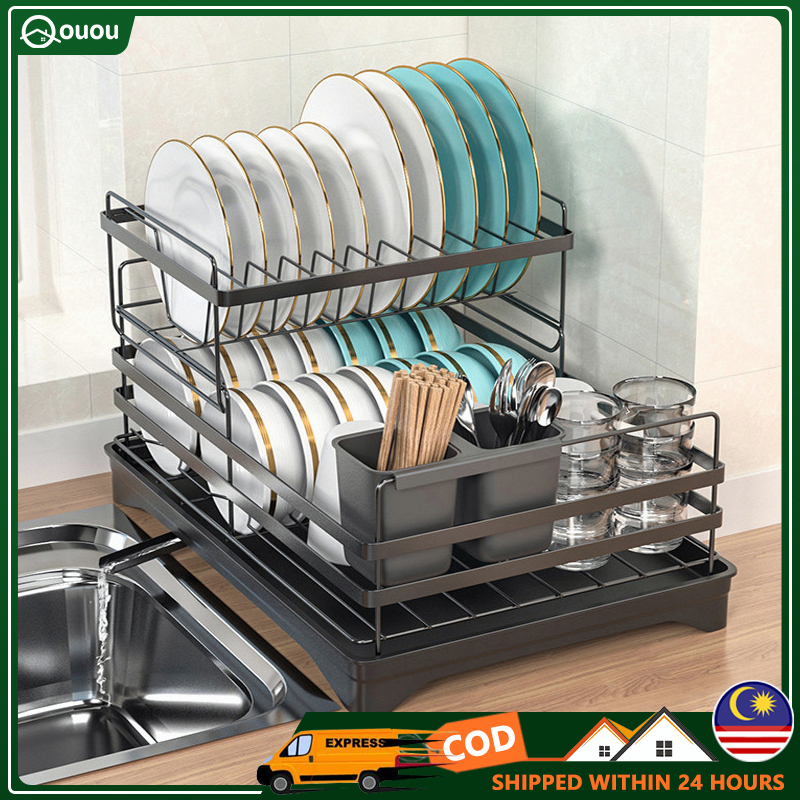 Dish Rack Double Tier Dish Rack Carbon Steel Dish Rack Utensil Rack