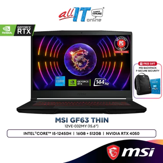 MSI Thin GF63 12VE-032MY 15.6" FHD Gaming Laptop (Intel® Core™ i5-12450H | 16GB | 512GB SSD | GeForce RTX™ 4050)