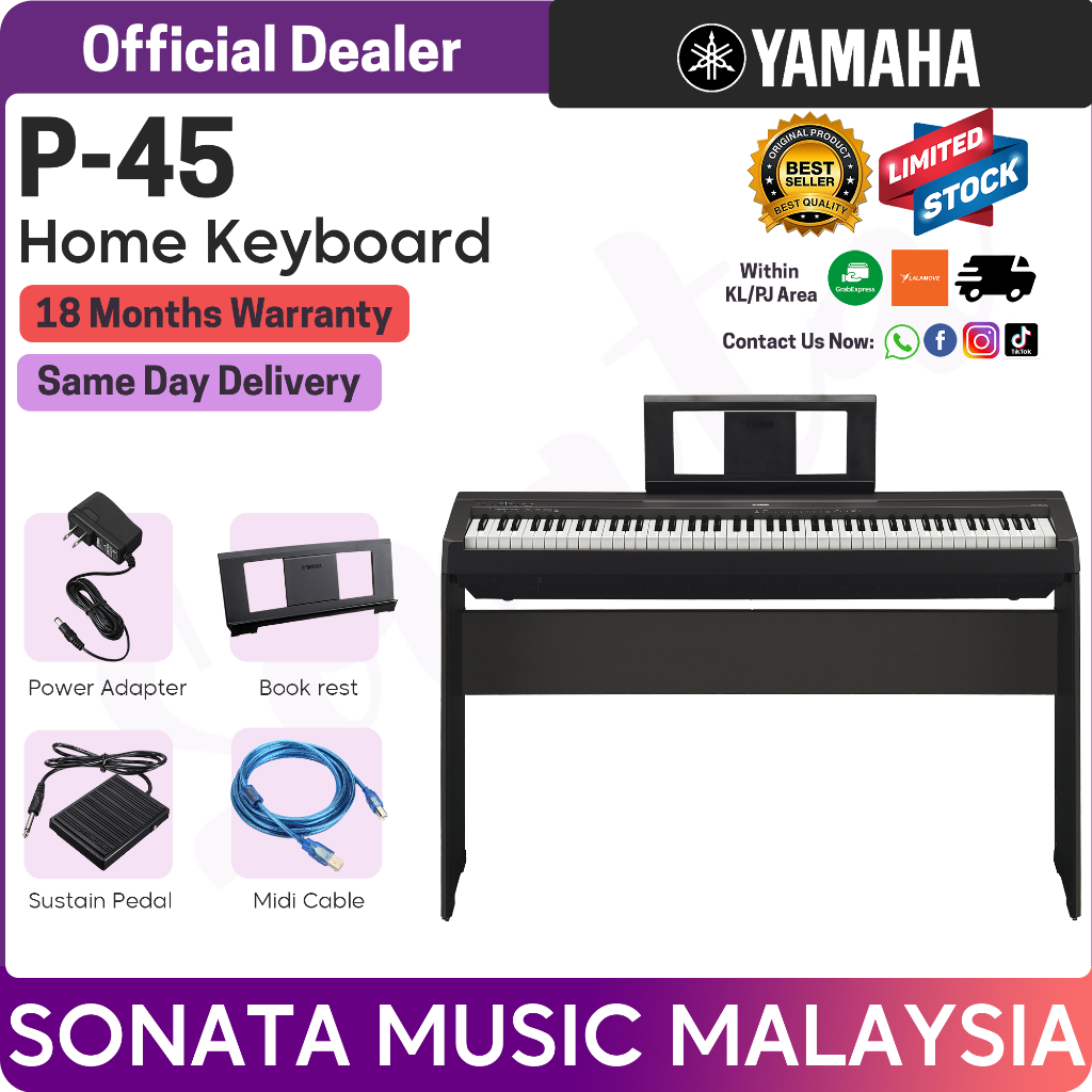 Yamaha P45, 88-Key Weighted Action Digital Piano (P45B) 