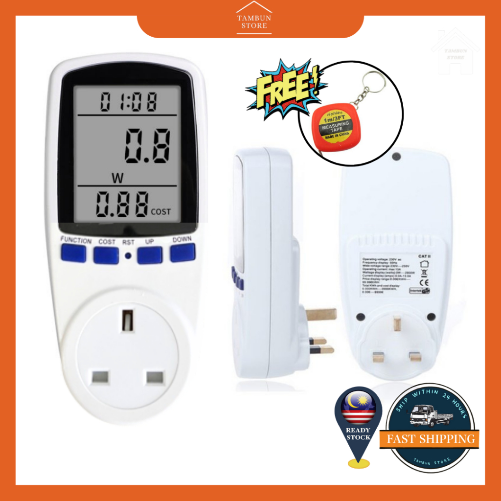 [3 Pin Plug Power Meter] Digital Energy Watt Voltage Aircon Current
