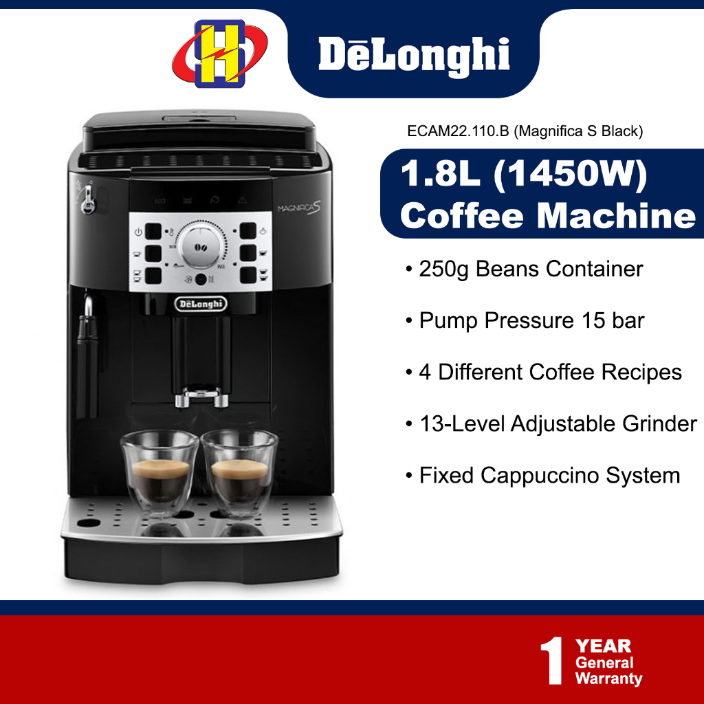 De'Longhi Magnifica S, Automatic Bean to Cup Coffee Machine, Espresso and  Cappuccino Maker, ECAM22.110.B, 1.8 liters,Black [ Exclusive]