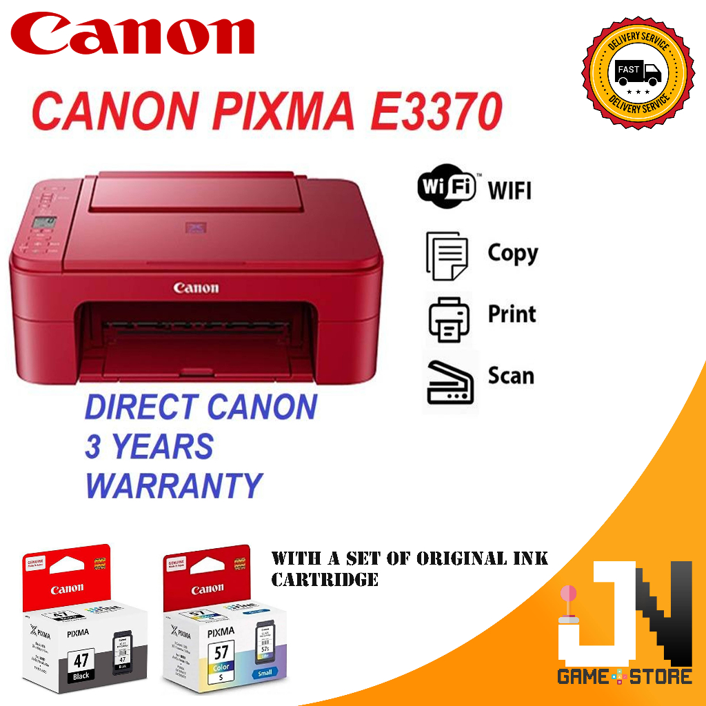 Canon Pixma E3370 All In One Wireless A4 Inkjet Printer Print Scan Copy Wifi Shopee Malaysia 