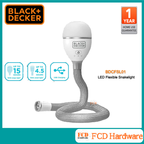 BLACK+DECKER Snake Light, Use for Book Light, Desk Light, and Work Light, 2  Settings, Flexible and Rechargeable (BDCFSL01)