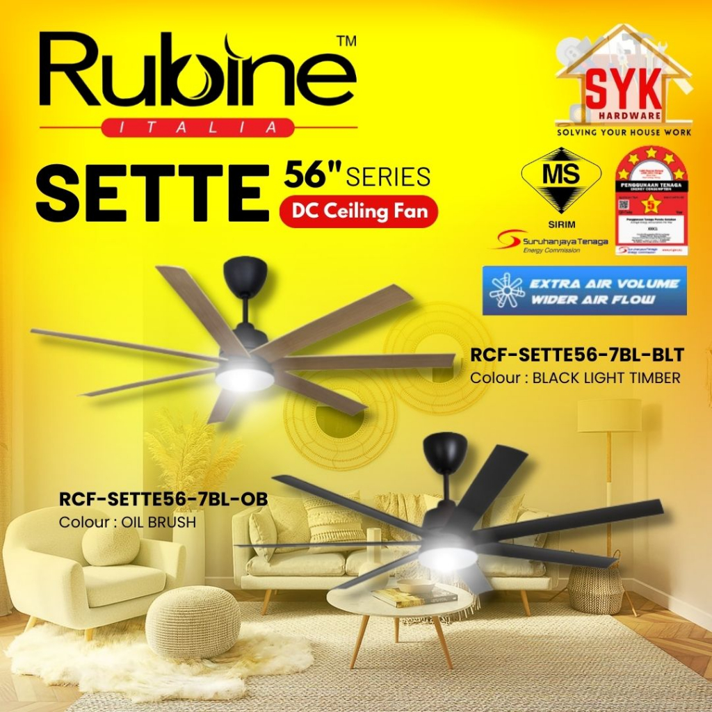 SYK Free Shipping Rubine Ceiling Fan Light Sette Series 56 Inch DC