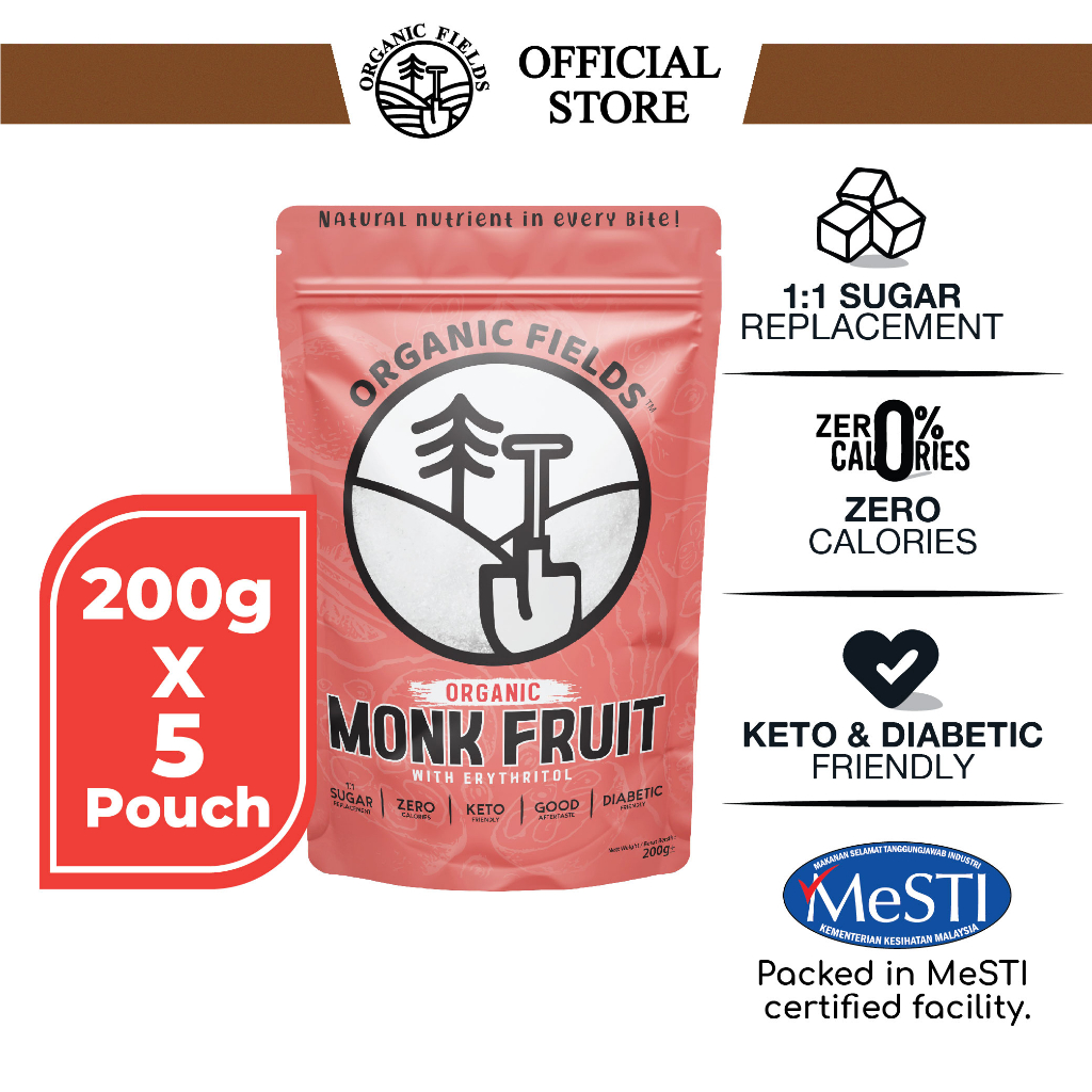 ORGANIC FIELDS Monk Fruit Sweetener With Erythritol (1kg) | Zero ...