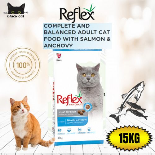 REFLEX ADULT SALMON & ANCHOVY CAT FOOD 15KG MAKANAN KUCING BERKHASIAT