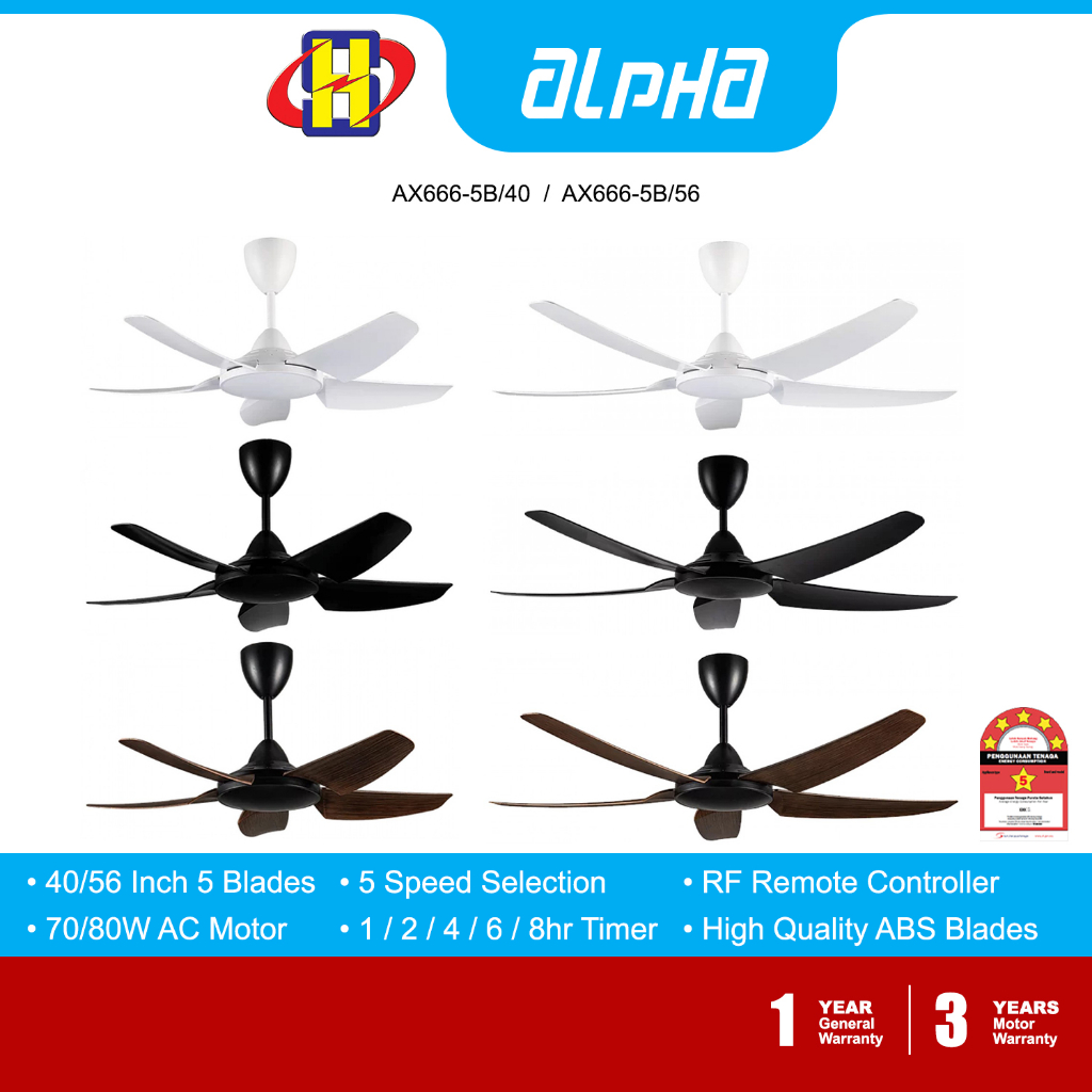 Alpha Ceiling Fan (40Inch / 56Inch) 5Speed Remote Control AlphaFan