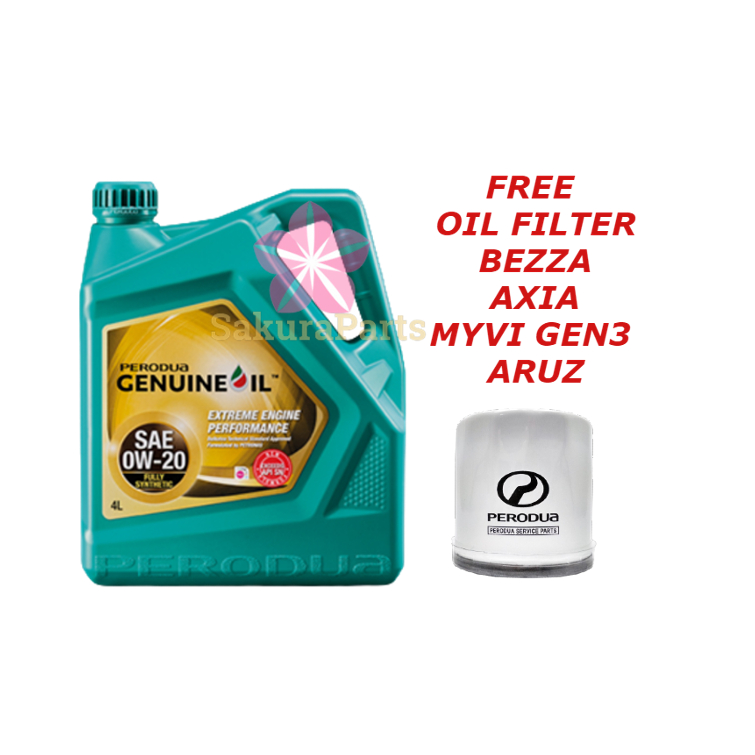 Perodua 0w20 Fully Synthetic Engine Oil 4L + Free Engine Oil Filter