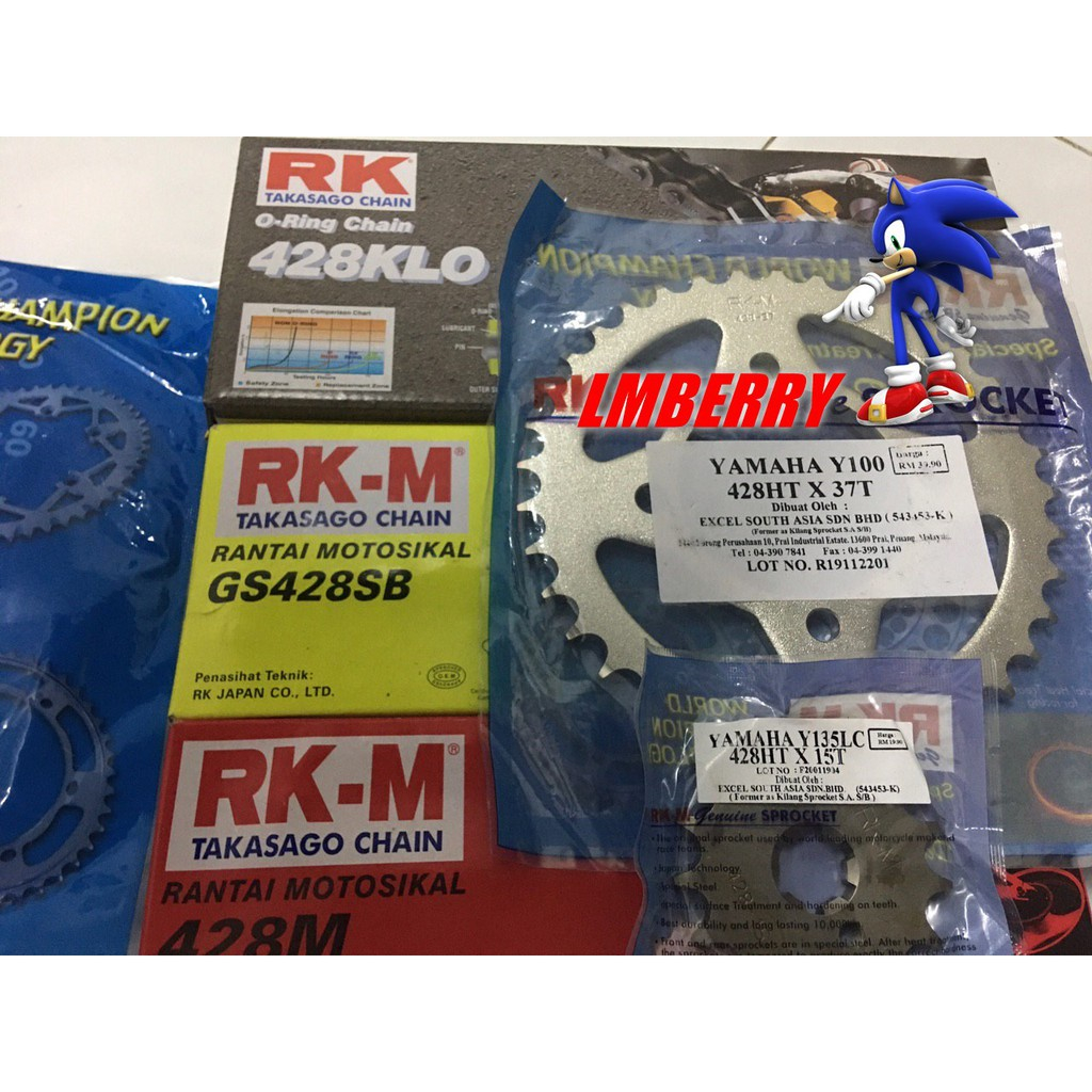 Original Rkm Sprocket Rkm 428 Yamaha LC135 Rxz 125Z Spoket chain set Rk